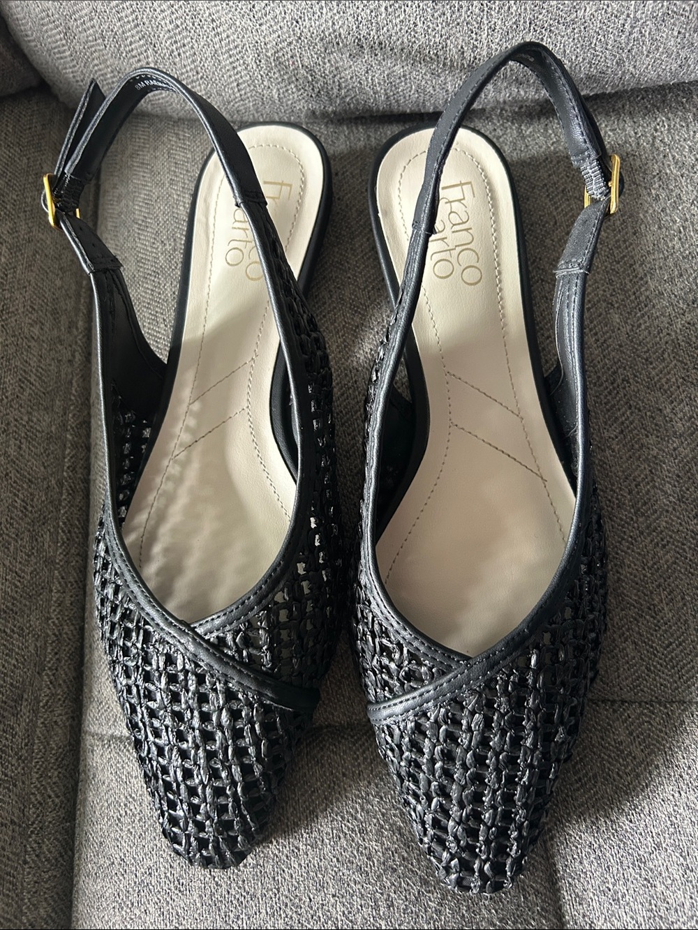 Franco Sarto Black Woven Slingback Pointed Flats